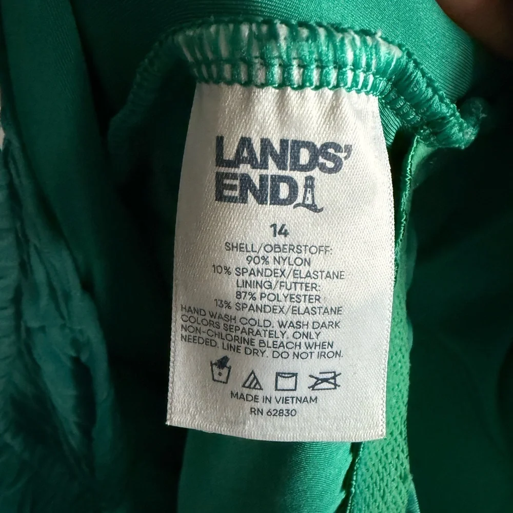 Lands' End Teal Textured One Piece Swimsuit Size 14 Tummy Control Criss Cross